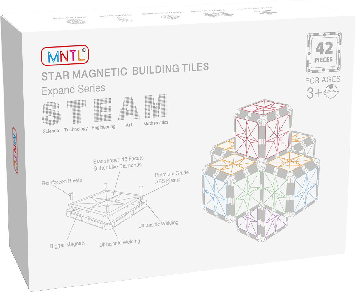 MNTL Magnetic Tiles Square Set - Transparent 42 Pcs