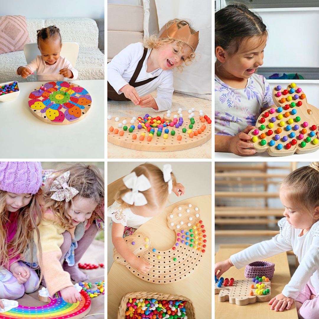 From solo exploration to teamwork, children enjoy inserting wooden pegs into themed boards, developing confidence, coordination, and communication.