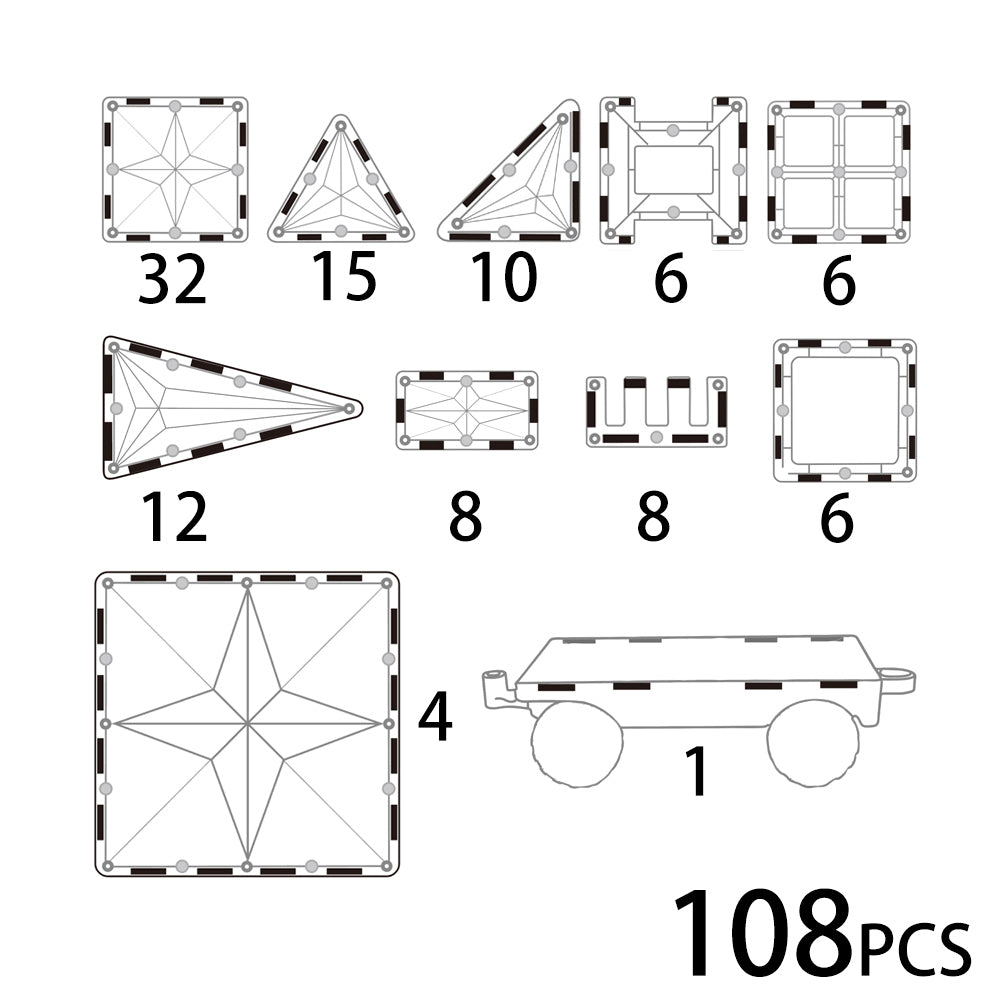 MNTL Magnetic Tiles  -  Transparent 108 Pcs
